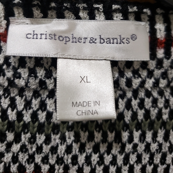 christopher & banks, open front fringe black & white cardigan sweater, XL - Picture 7 of 16